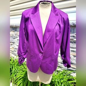 Purple ruched sleeve blazer